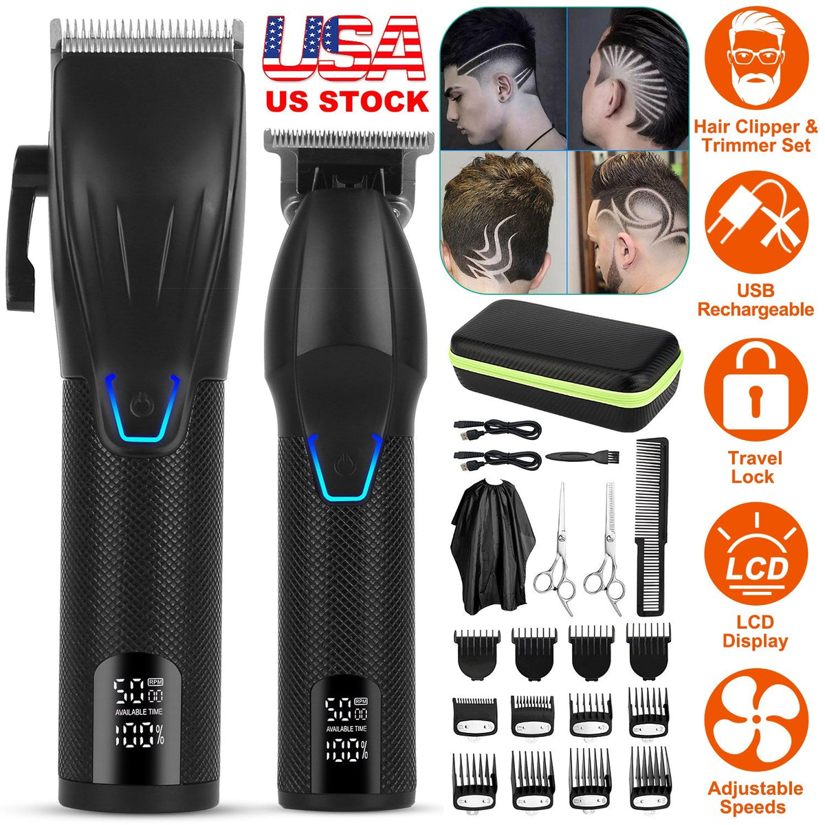 Cordless Clipper Trimmer Set for Men Electric Barber Clipper Hair Cutting Combo Set Beard T Outliner Shaver Trimmers Haircut Grooming Kit