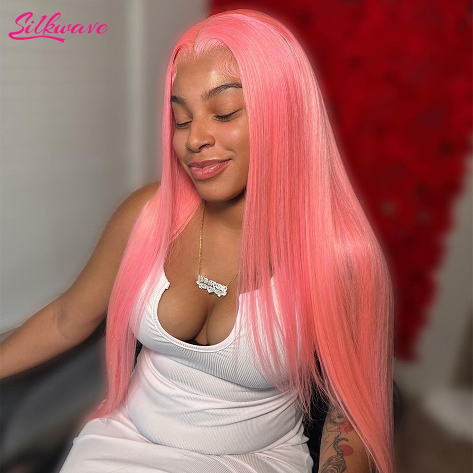 30 36 Inch Bone Straight Pink Lace Front wig Human Hair Wig 13x6 HD Lace Frontal Wigs For Women Blonde 613 Colored Wig Brazilian