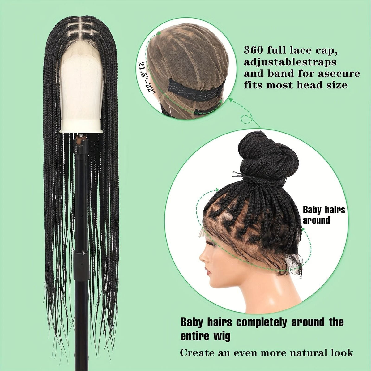 40" Box Braided Wigs With Baby Hair Knotless Cornrow Braids Lace Frontal Wig for Women Blended Black Hand Braided Wigs Full double Lace Front Braid Wig