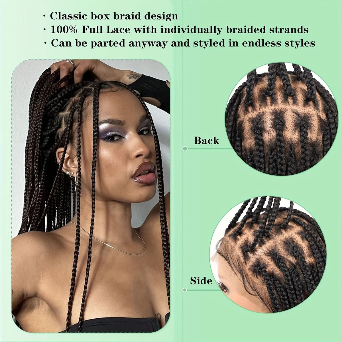 40" Box Braided Wigs With Baby Hair Knotless Cornrow Braids Lace Frontal Wig for Women Blended Black Hand Braided Wigs Full double Lace Front Braid Wig
