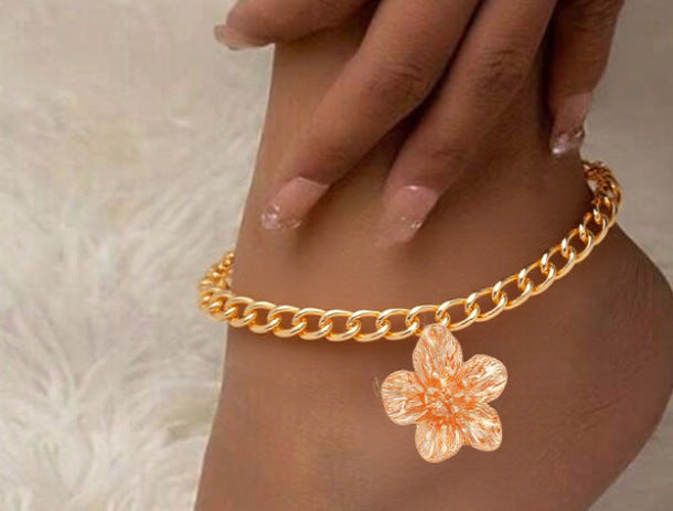 European And American Cross-Border Jewelry Pleated Texture Design Flower Earrings Necklace Bracelet Anklet Ring Bracelet Set For Women