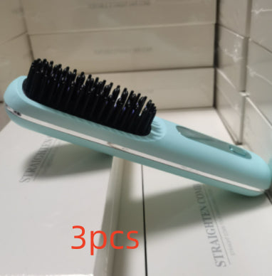2 In 1 Straight Hair Comb Wireless Hair Straightener Brush Hair Fast Heating Portable Hot Curler USB Charging