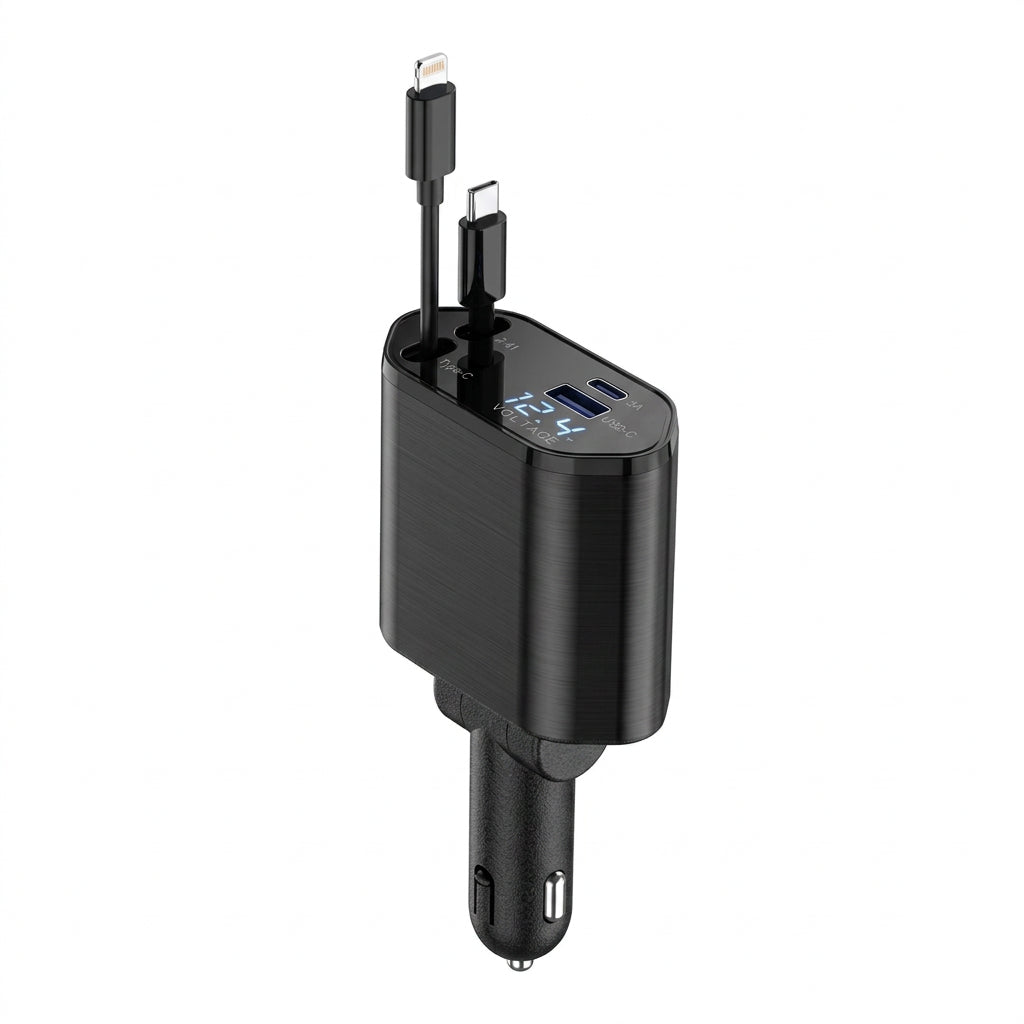 4 In 1 Retractable Car Charger Fast Car Phone Charger 120W With USB Type C Cable