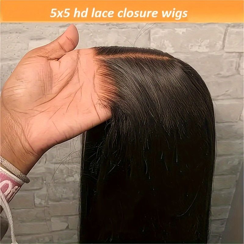 5x5 HD Lace Glueless Closure Wig - Human Hair Straight Pre Plucked Pre Cut No Glue 3 Seconds to Wear - Transparent Lace Front Wigs for Women 180 Density Pre Bleached Knots
