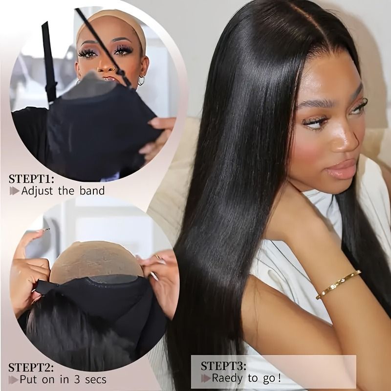 5x5 HD Lace Glueless Closure Wig - Human Hair Straight Pre Plucked Pre Cut No Glue 3 Seconds to Wear - Transparent Lace Front Wigs for Women 180 Density Pre Bleached Knots