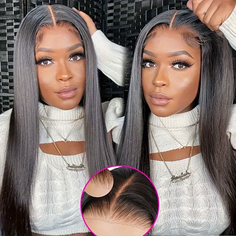 5x5 HD Lace Glueless Closure Wig - Human Hair Straight Pre Plucked Pre Cut No Glue 3 Seconds to Wear - Transparent Lace Front Wigs for Women 180 Density Pre Bleached Knots