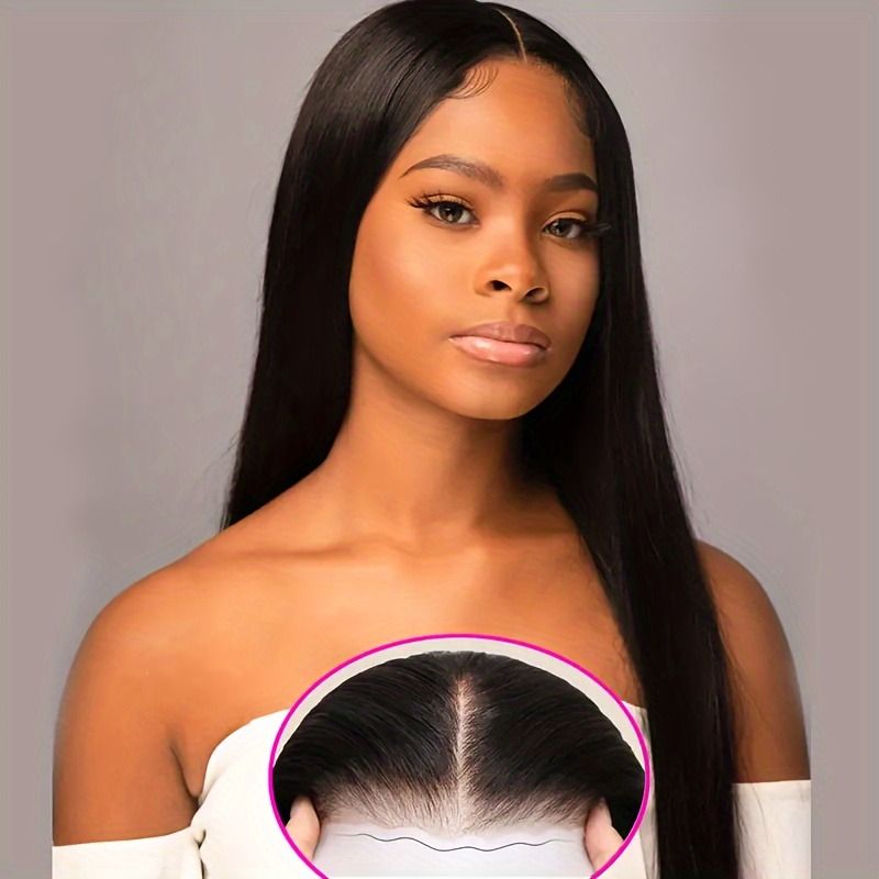 5x5 HD Lace Glueless Closure Wig - Human Hair Straight Pre Plucked Pre Cut No Glue 3 Seconds to Wear - Transparent Lace Front Wigs for Women 180 Density Pre Bleached Knots