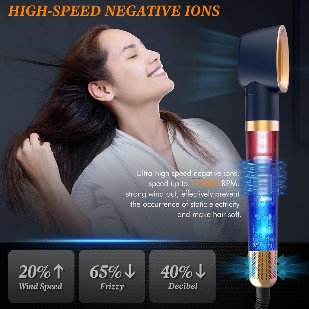 6-in-1 Hair Dryer Brush & Curling Iron Set, Hot Air Styler Hair Curler for Fast Drying, Smoothing & Volumizing, No Heat Damage, Professional Blowout Tool with Travel Case - Prussian Blue