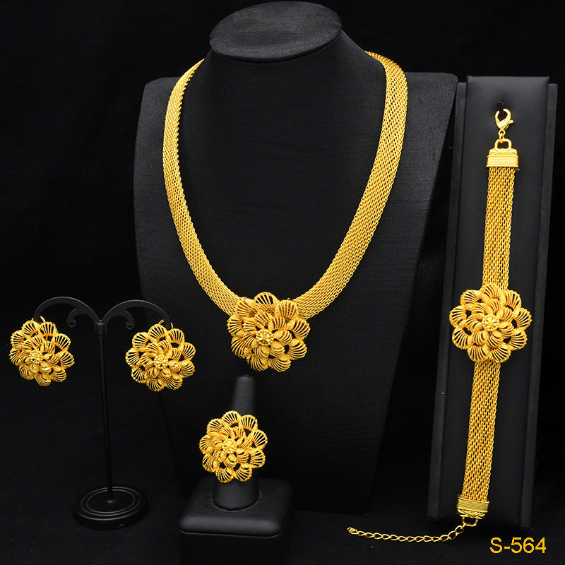 European And American Fashion Necklace Earring Bracelet Four-piece Ring Set