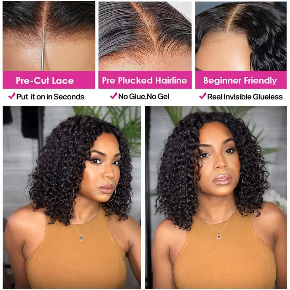 13x4 Lace Frontal Wig Human Hair Short Bob Wig Body Wave 4x4 HD Lace Front Closure Wig Brazilian Virgin Hair Natural Black Color