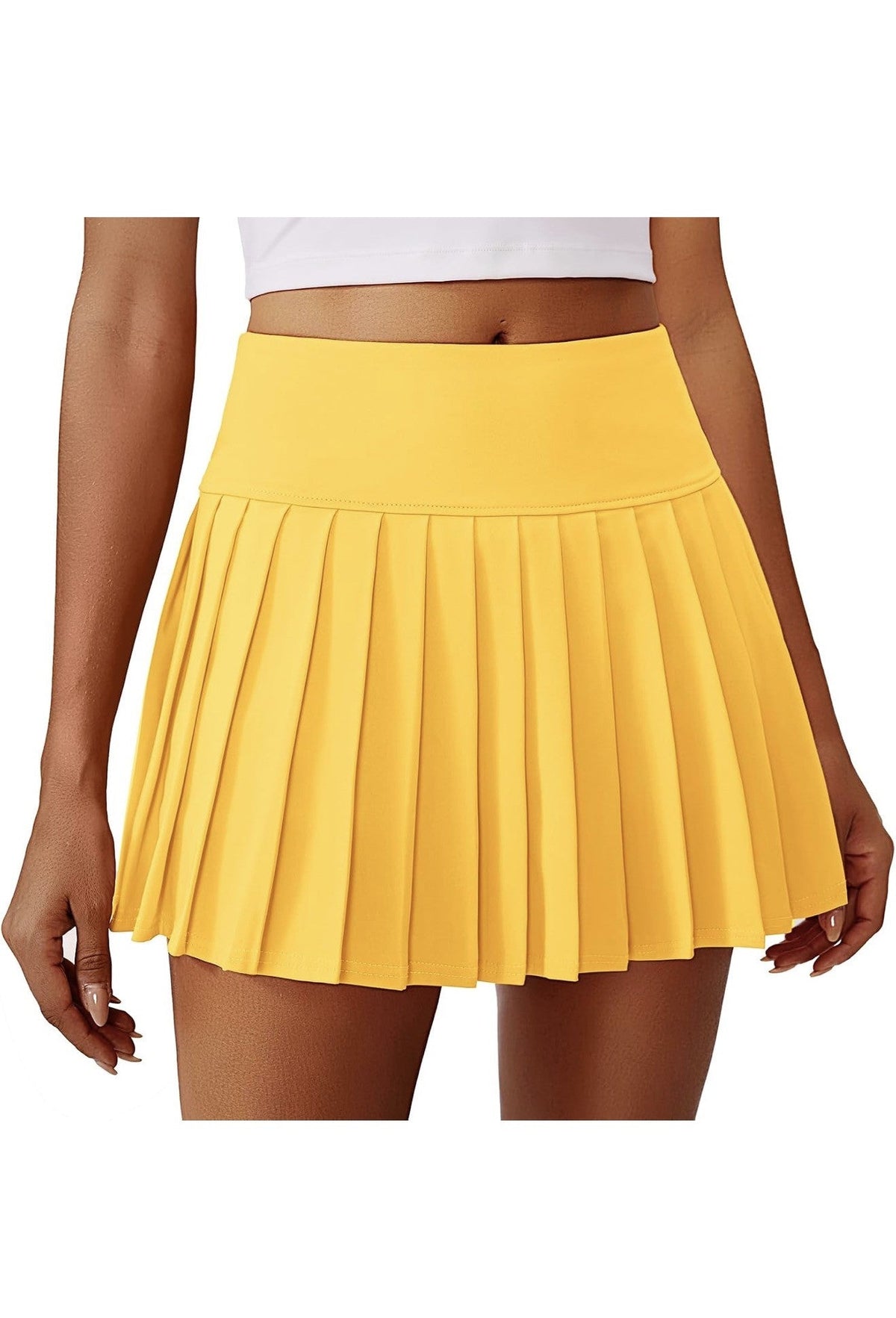 PINSPARK Pleated Tennis Skort with Pocket, Yellow, Women's XL