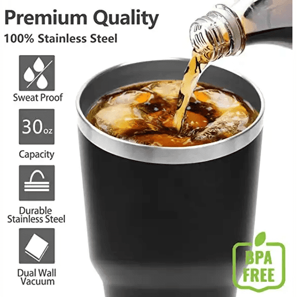30oz Stainless Steel Tumblers – Insulated Travel Mug with Lid