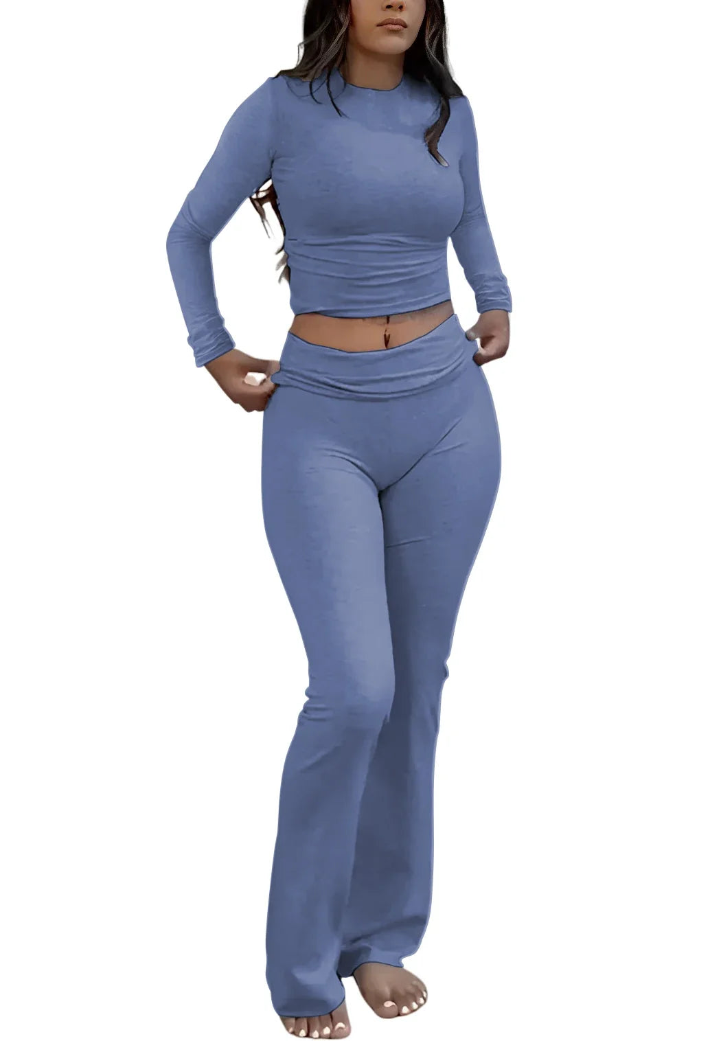 7DAY'S Women's Yoga Two-Piece Set Long-Sleeve Wide-Leg Activewear Set Casual Home Yoga Set Coordinated Set