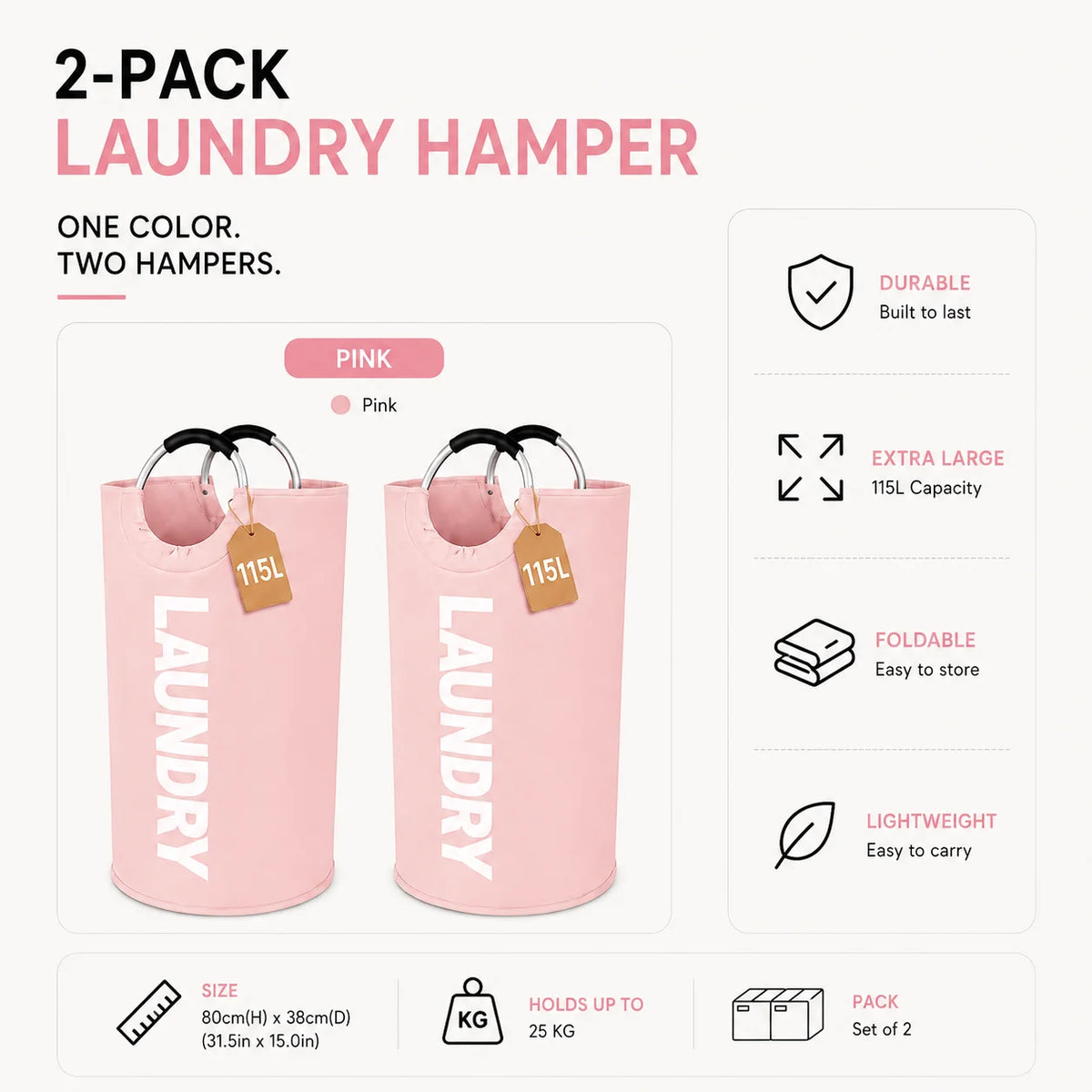 115L Collapsible Laundry Hampers – 2-Pack