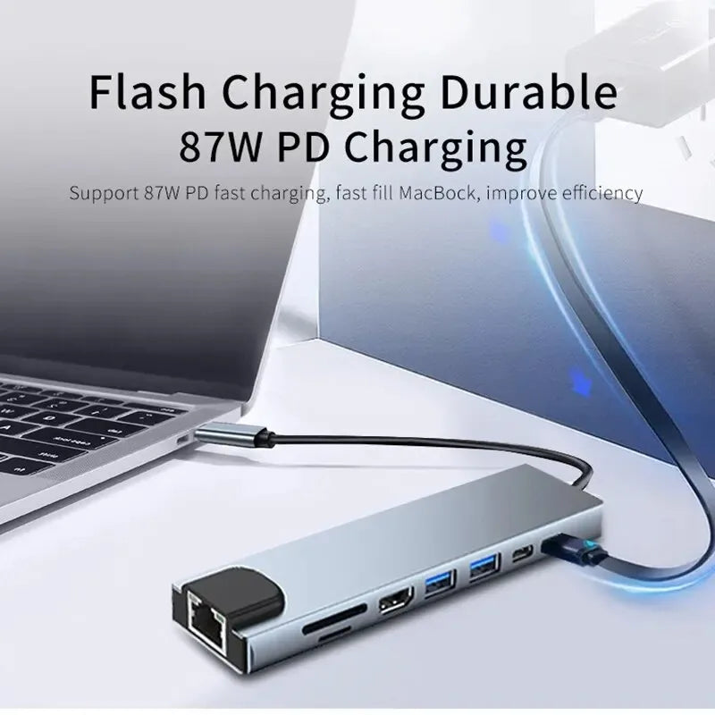 USB C Hub 8 in 1, 4K HDMI Adapter with SD, RJ45 & PD