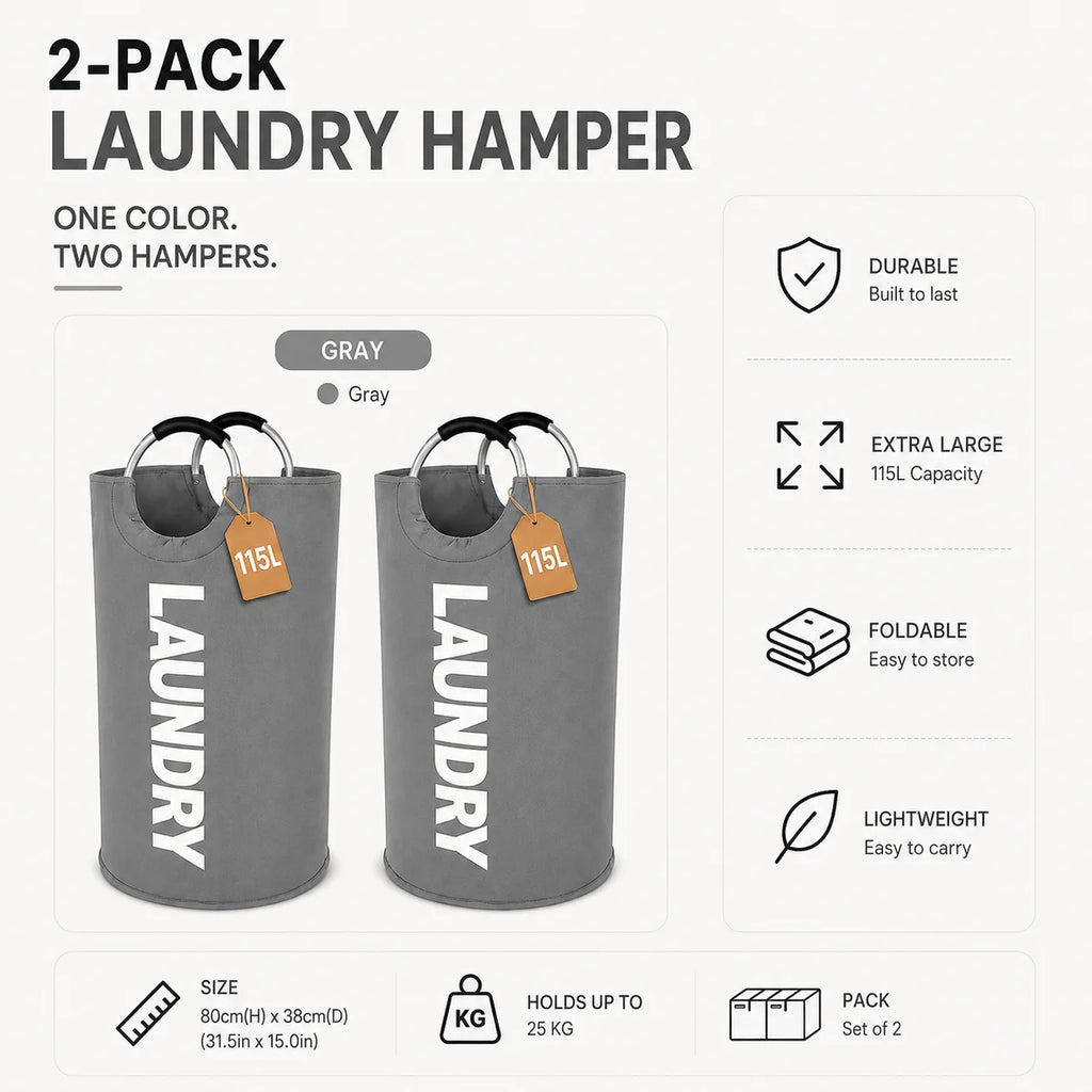 115L Collapsible Laundry Hampers – 2-Pack