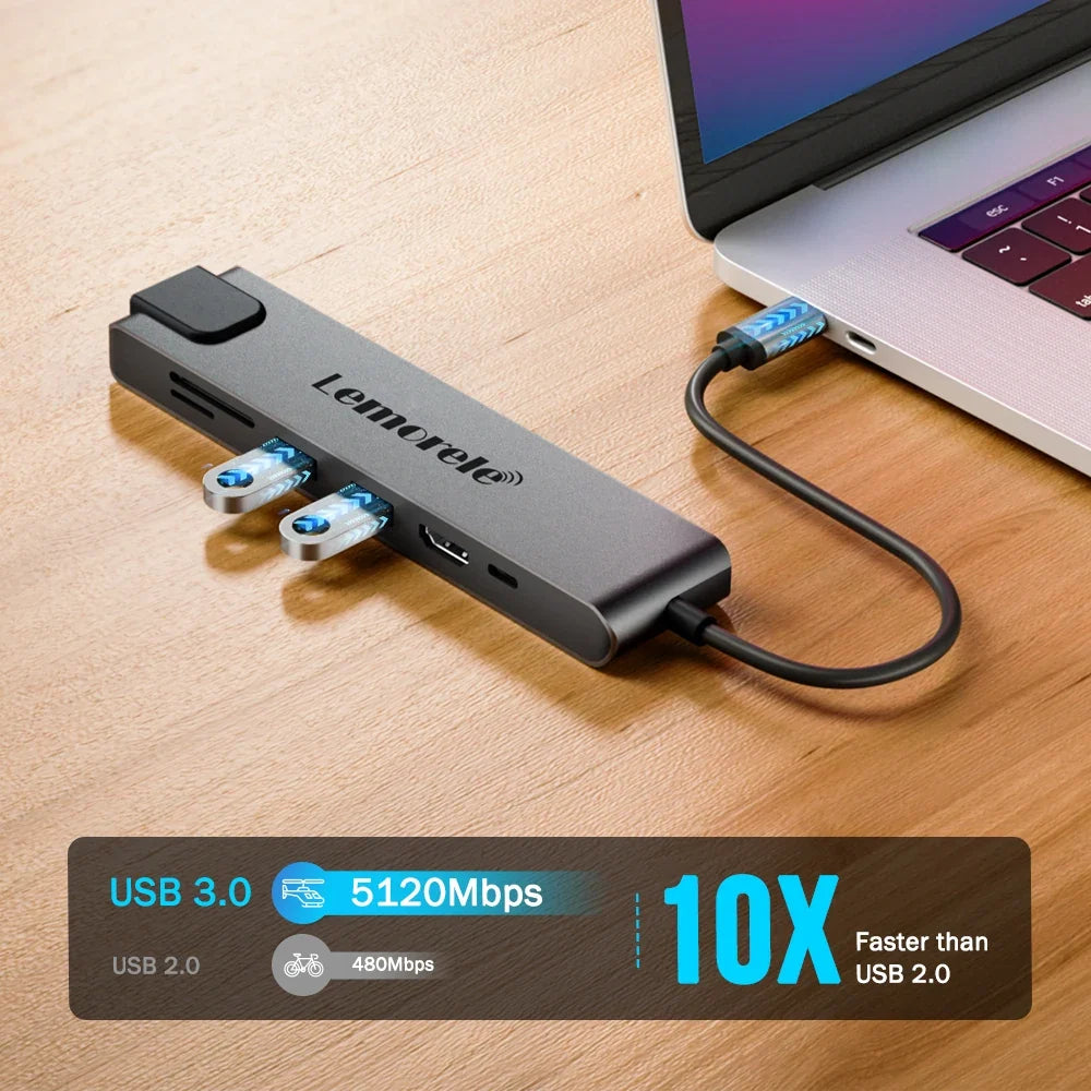 Lemorele 5in1 USB Type c Hub HDMI RJ45 Lan Adapter USB c Hub HDMI PD 100w TF/SD Card Slot Multiport Adapter For MacbookPro
