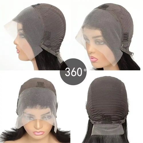 13x4 Lace Front Wig Human Hair Transparent Frontal Wig Pixie Cut Wigs Natural Wave Short Layered with Bangs Wig for Women