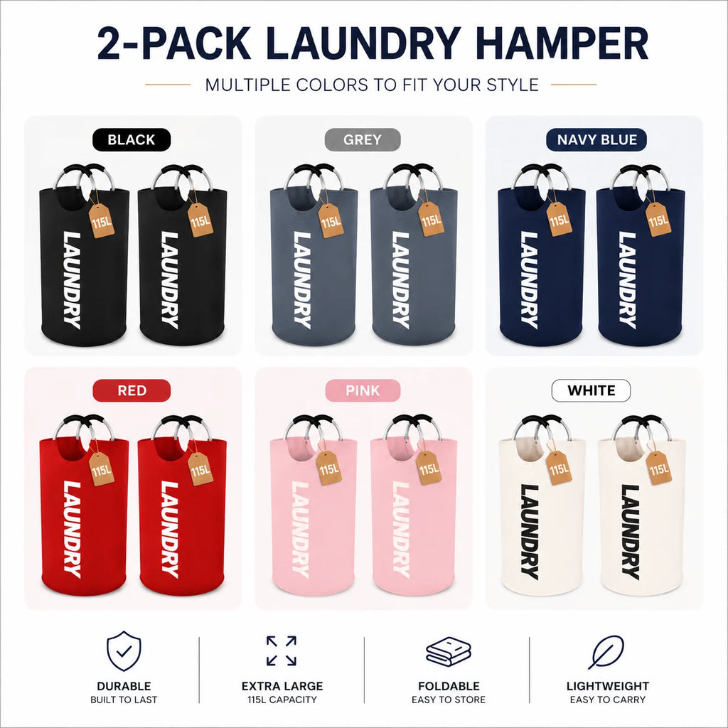 115L Collapsible Laundry Hampers – 2-Pack