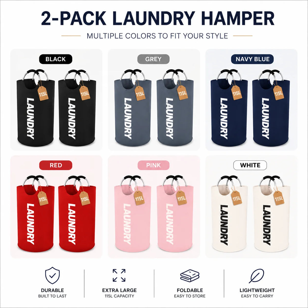 115L Collapsible Laundry Hampers – 2-Pack
