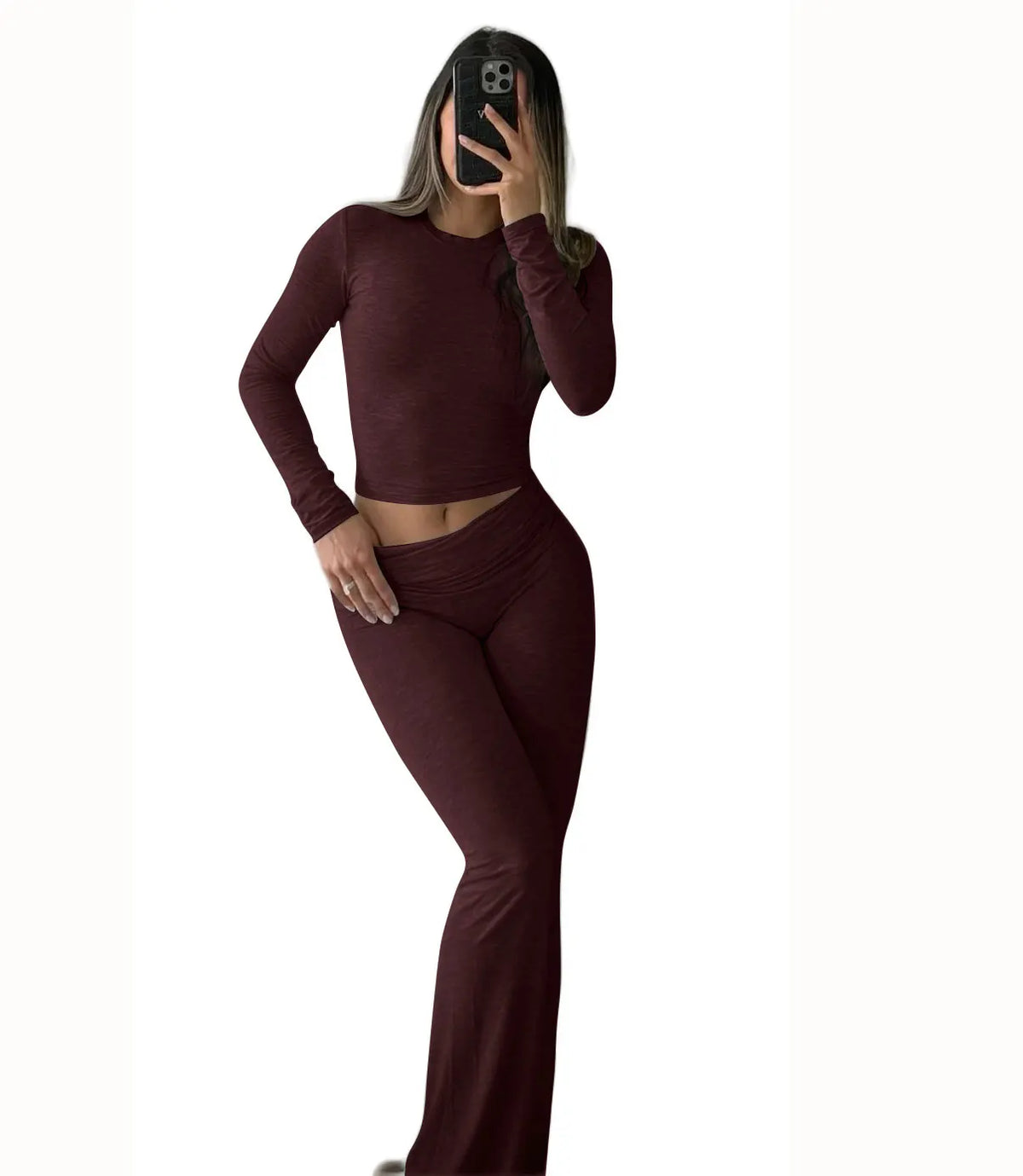 7DAY'S Women's Yoga Two-Piece Set Long-Sleeve Wide-Leg Activewear Set Casual Home Yoga Set Coordinated Set