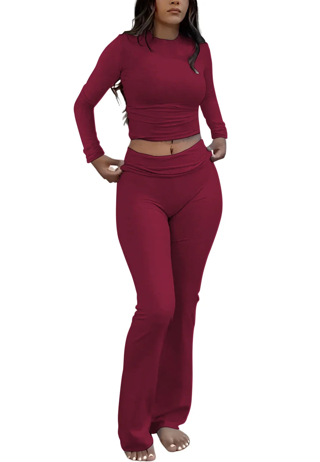 7DAY'S Women's Yoga Two-Piece Set Long-Sleeve Wide-Leg Activewear Set Casual Home Yoga Set Coordinated Set