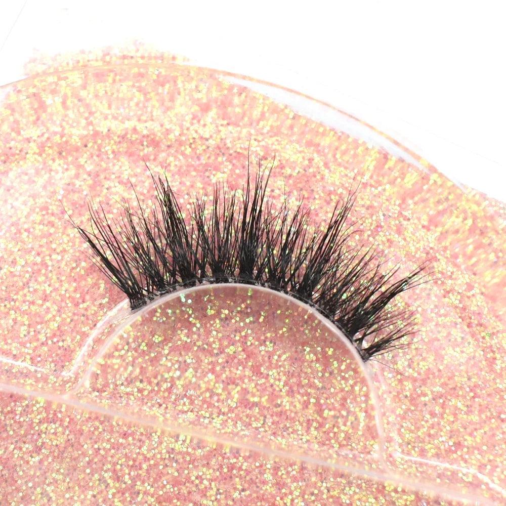 3D Mink Fluffy Half False Eyelashes Natural Soft Lightweight Clear Band Half Eye Strip Lashes Reusable Short Eyelashes Extension