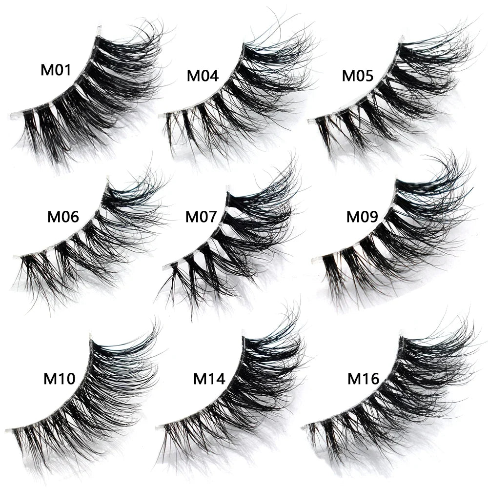 3D Mink Fluffy Half False Eyelashes Natural Soft Lightweight Clear Band Half Eye Strip Lashes Reusable Short Eyelashes Extension