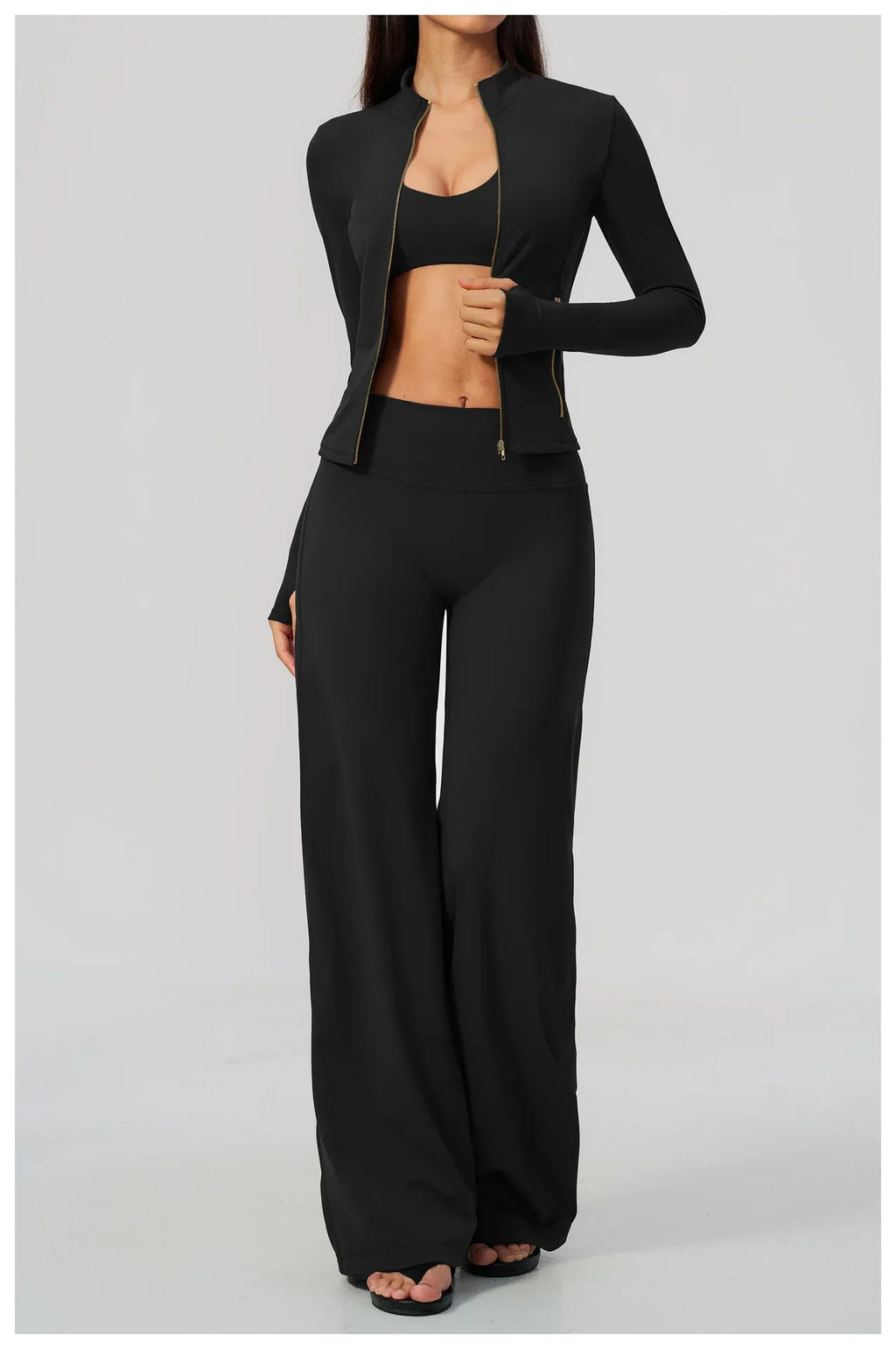 3 PCS Yoga Sets Women Long Sleeve Zipper Slim Jacket+sports Bra+high Waist Flare Pants Fitness Suits Gym Exercise Athletic Wear