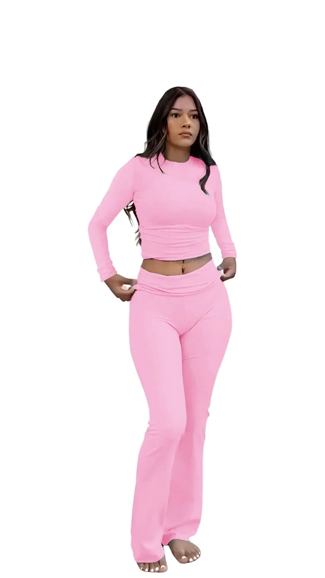 7DAY'S Women's Yoga Two-Piece Set Long-Sleeve Wide-Leg Activewear Set Casual Home Yoga Set Coordinated Set
