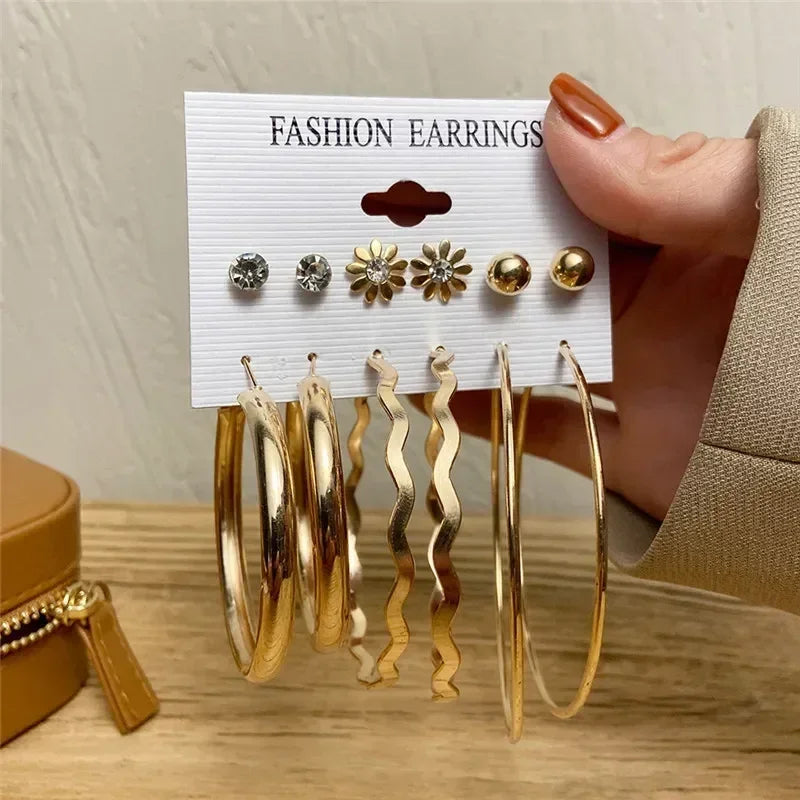 LETAPI Vintage Gold Color Circle Earrings for Women Girls Geometric Twist Dangle Earring Set New Fashion Jewelry Party Gifts