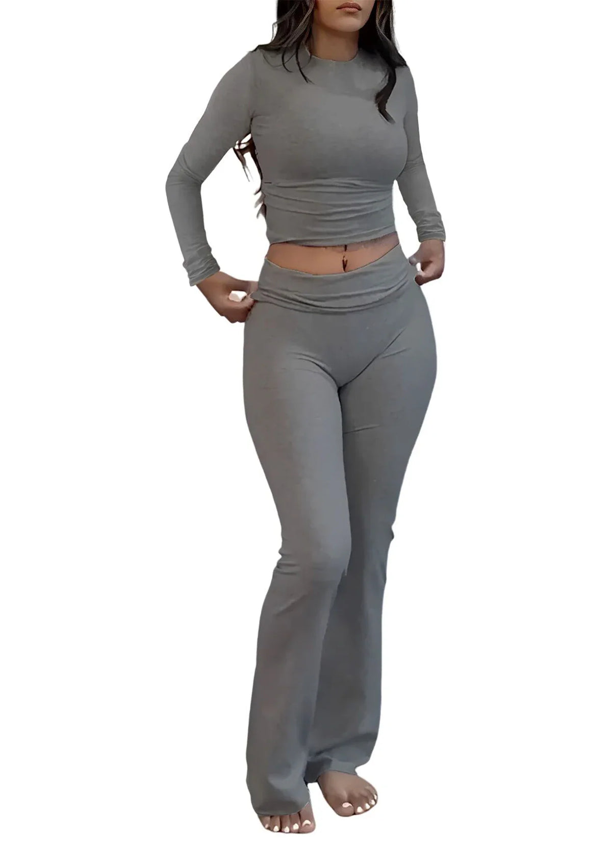 7DAY'S Women's Yoga Two-Piece Set Long-Sleeve Wide-Leg Activewear Set Casual Home Yoga Set Coordinated Set