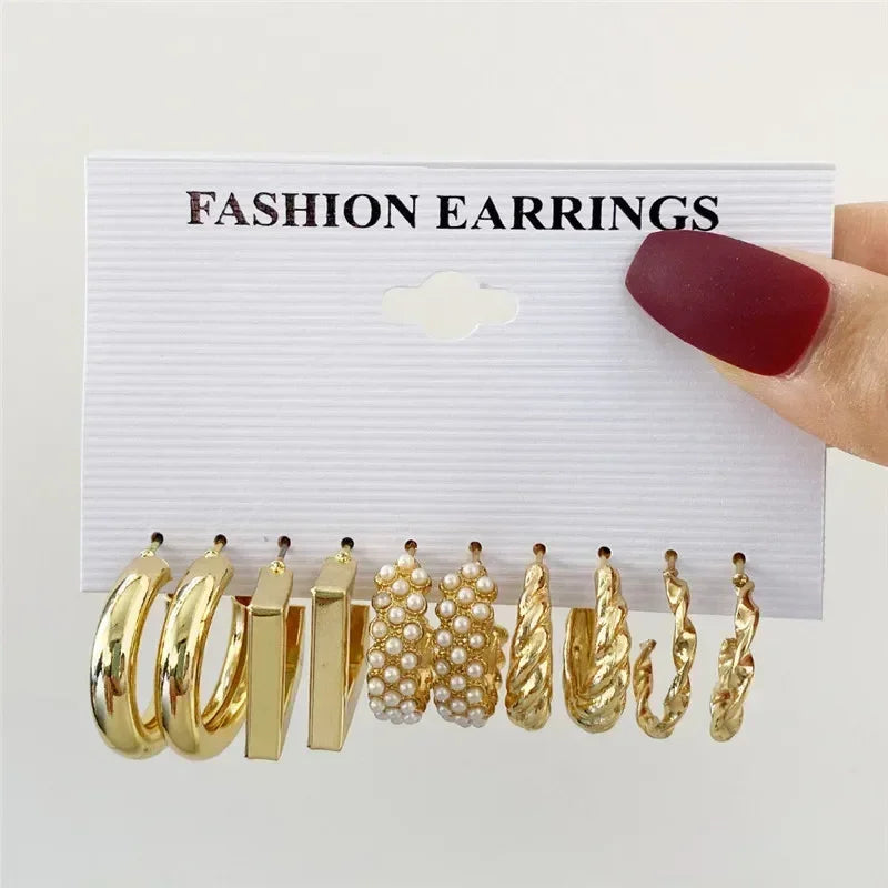 LETAPI Vintage Gold Color Circle Earrings for Women Girls Geometric Twist Dangle Earring Set New Fashion Jewelry Party Gifts