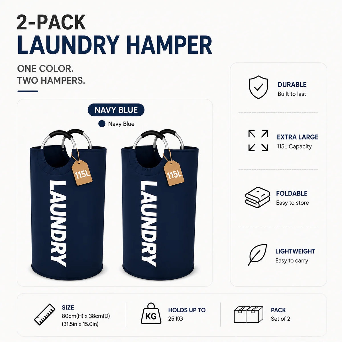 115L Collapsible Laundry Hampers – 2-Pack