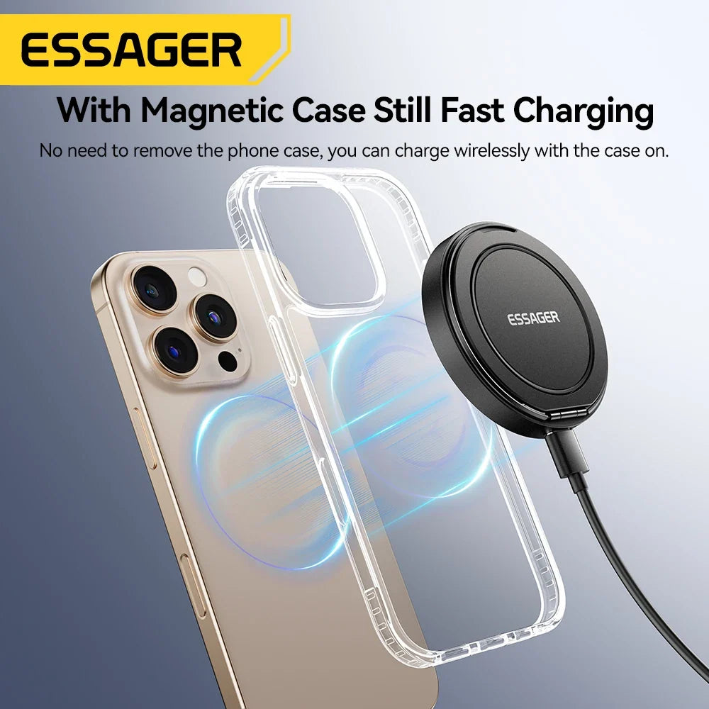 Essager Magnetic 15W Wireless Charger Fast Charging Pad Stand for iPhone 15 14  Airpods USB To Typec Phone Chargers Dock Station