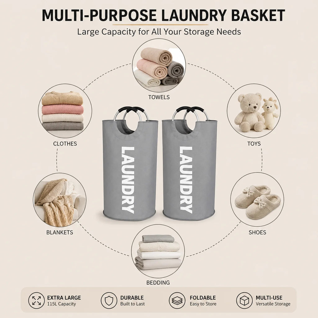 115L Collapsible Laundry Hampers – 2-Pack