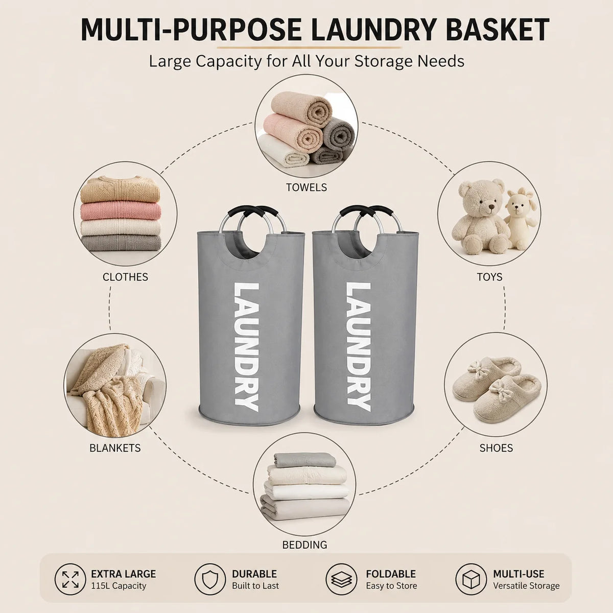 115L Collapsible Laundry Hampers – 2-Pack
