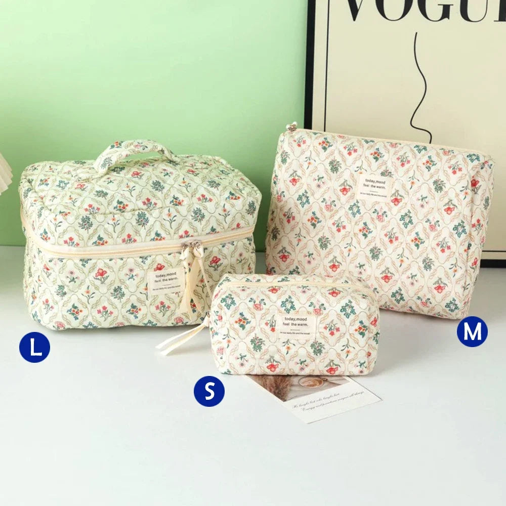 1pcs Cute Quilted Cotton Makeup Bag Women Zipper Cosmetic Organizer Cloth Handbag Box Shape Portable Toiletry Case for Girls