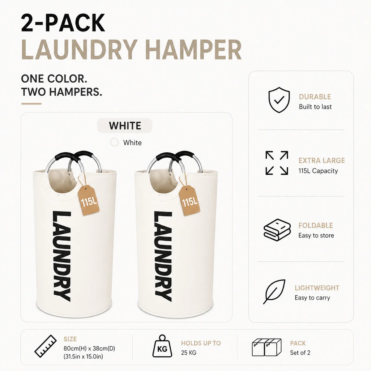 115L Collapsible Laundry Hampers – 2-Pack