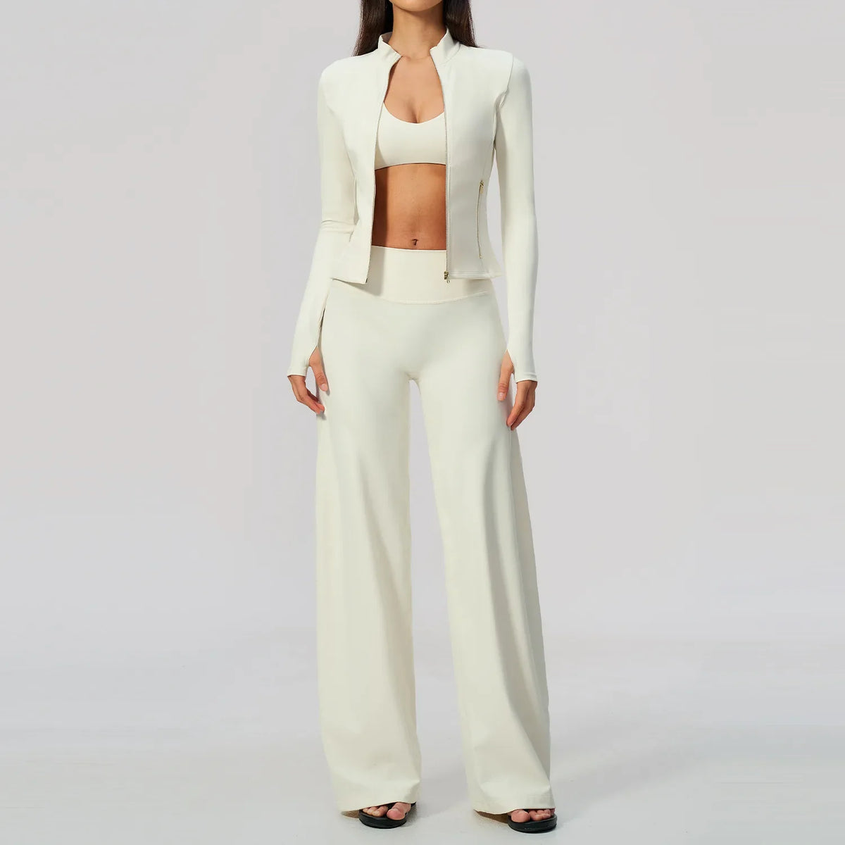 3 PCS Yoga Sets Women Long Sleeve Zipper Slim Jacket+sports Bra+high Waist Flare Pants Fitness Suits Gym Exercise Athletic Wear