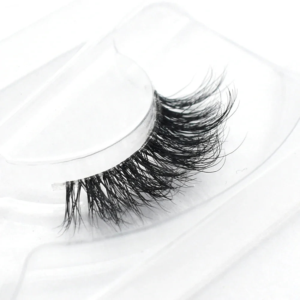 3D Mink Fluffy Half False Eyelashes Natural Soft Lightweight Clear Band Half Eye Strip Lashes Reusable Short Eyelashes Extension