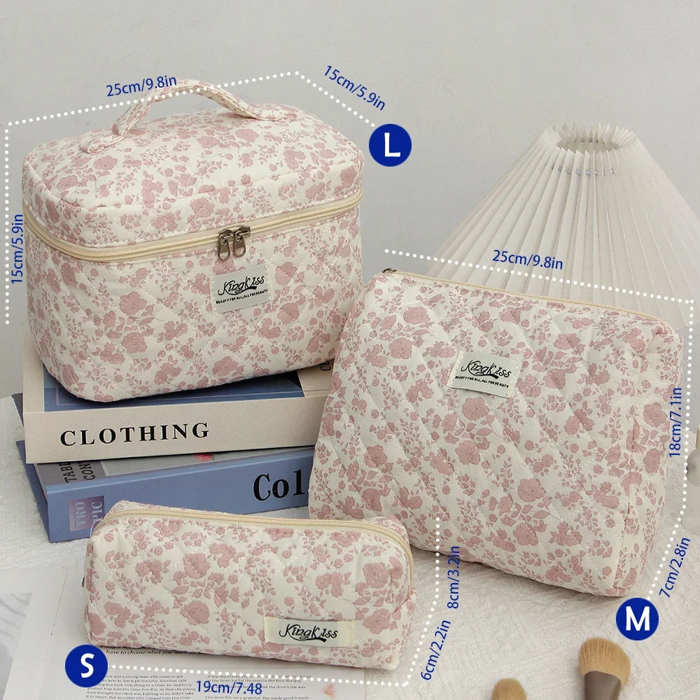 1pcs Cute Quilted Cotton Makeup Bag Women Zipper Cosmetic Organizer Cloth Handbag Box Shape Portable Toiletry Case for Girls
