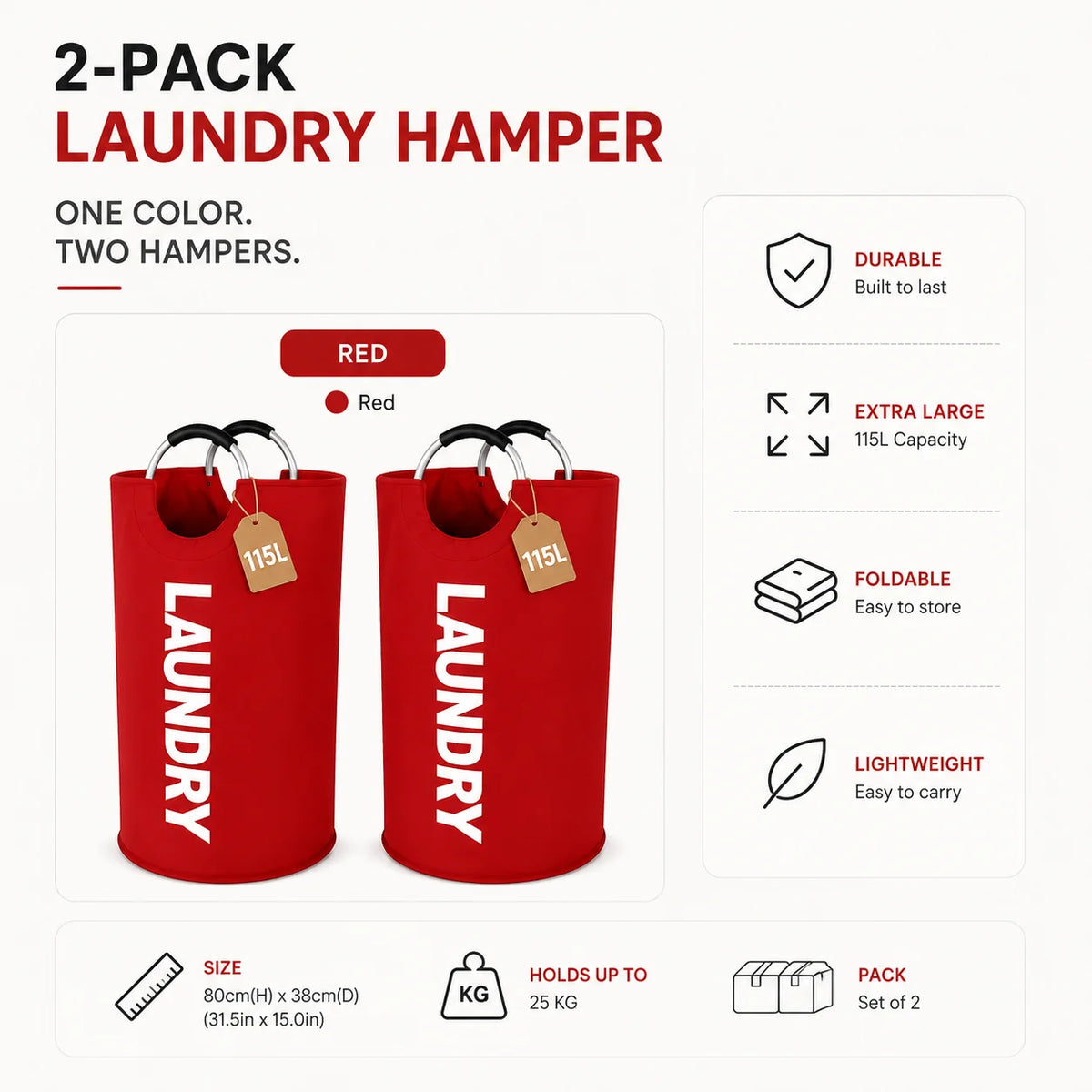 115L Collapsible Laundry Hampers – 2-Pack