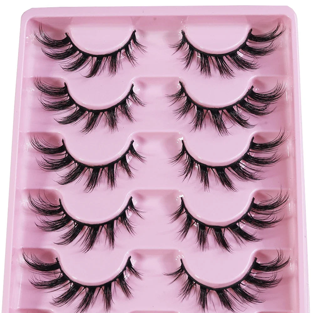 MIOFIA New 5 Pairs Fake Lashes D Curl Fluffy Soft Volume Eyelash Extensions Natural Look 3D Faux Mink False Eyelashes Makeup