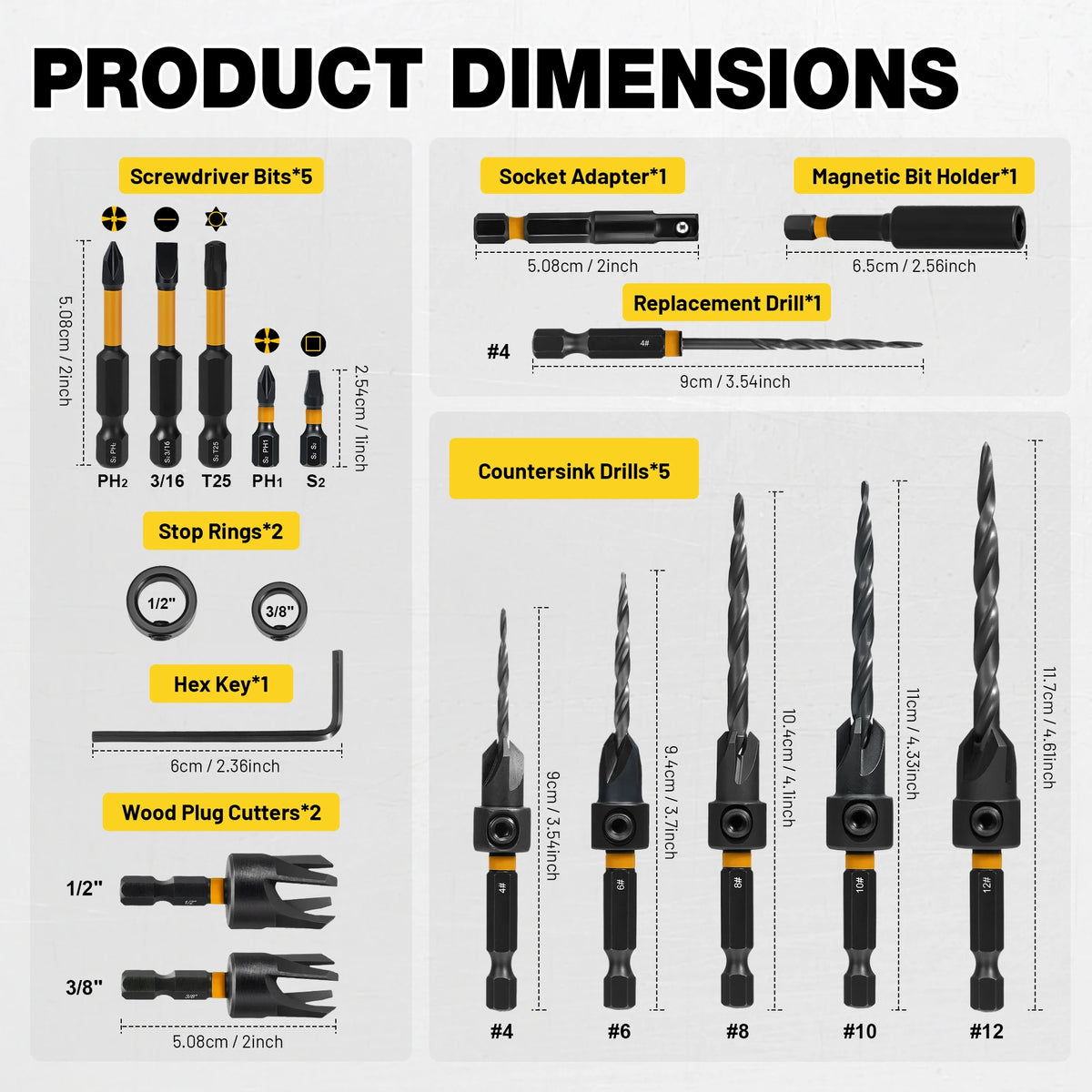 18-Piece Countersink Drill Bit Set for Wood