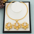 African Jewelry Set 18K Gold Plated Women Big Bold Design Earrings Pendant Wedding Bridal Fashion Necklace Bracelet Ring Gift