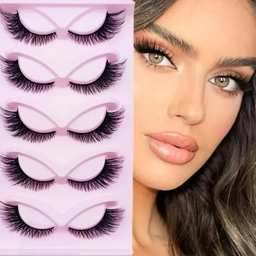 5 Pairs Cat Eye Lashes Wispy Fake | Fluffy Winged Strip Lashes