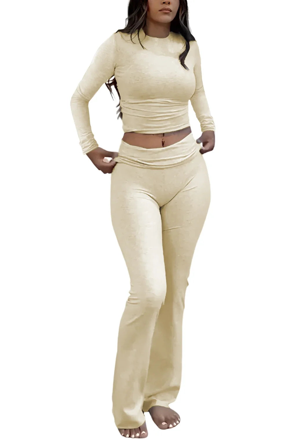 7DAY'S Women's Yoga Two-Piece Set Long-Sleeve Wide-Leg Activewear Set Casual Home Yoga Set Coordinated Set
