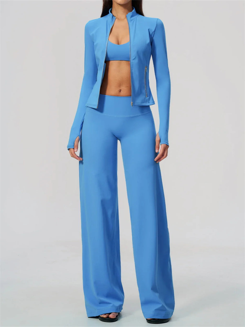 3 PCS Yoga Sets Women Long Sleeve Zipper Slim Jacket+sports Bra+high Waist Flare Pants Fitness Suits Gym Exercise Athletic Wear