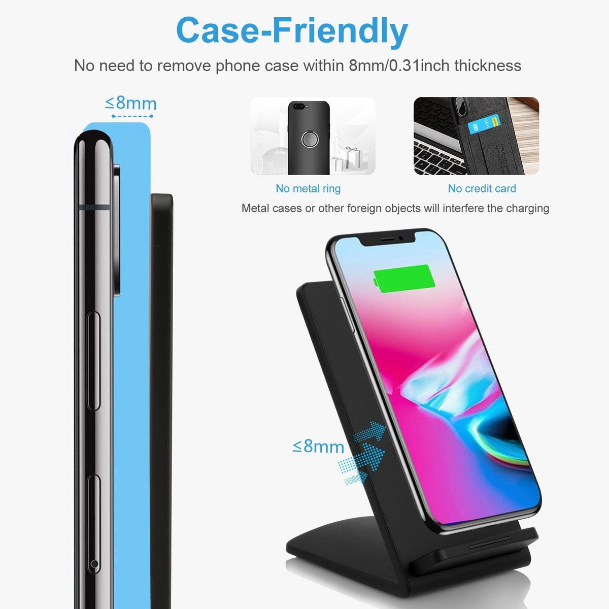 Qi Wireless Charger 10W Fast Charging Pad Stand Dual Coils Compatible with 7.5W 5W for iPhone XS/XS Max/XS/X Galaxy S10 /S9+ /S8 Google Nexus 6